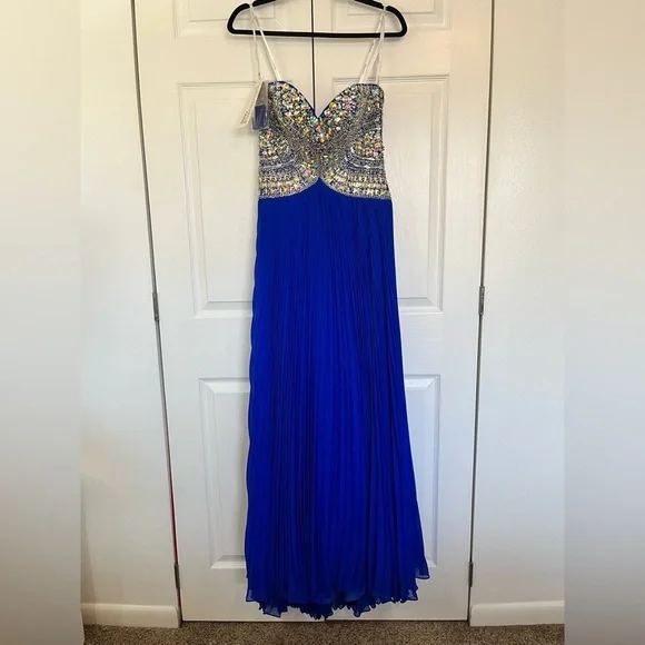 NWT Royal Blue Tony Bowls Beaded Chiffon Strapless Dress Size 2